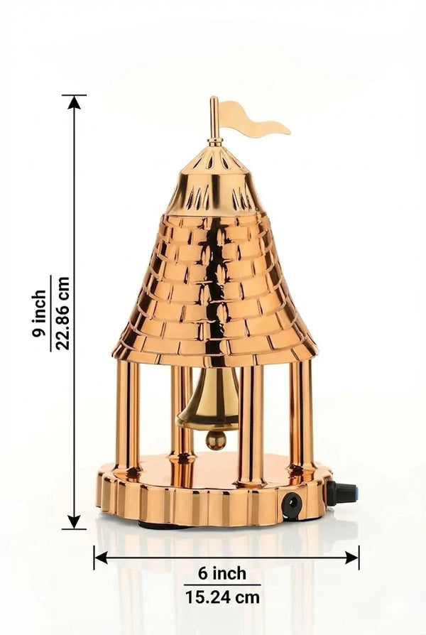 Brass Automatic Electric Pooja Bell – 6 x 9 Inch, Rose Gold Temple Design - Achleshwar