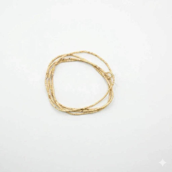 Tulsi mala necklace looped with cream-gold strands and small bead details