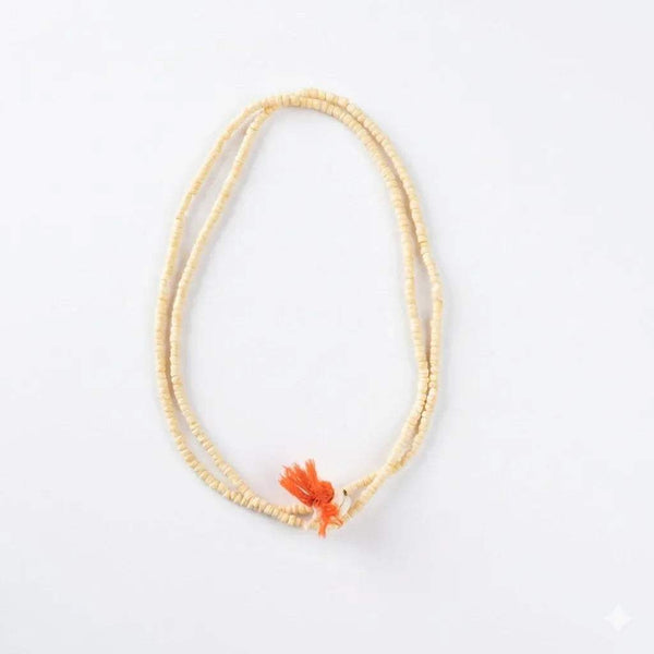Round tulsi bead kanthi mala with pale yellow beads and orange tassel