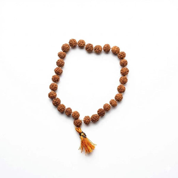 Rudraksha bead mala, natural brown 8 mm beads, with long tassel