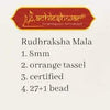 Rudraksha mala info card: 1.8 mm, 27+1 beads, orange tassel