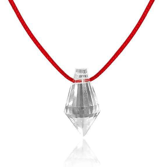 Faceted clear crystal gemstone pendant with red cord necklace