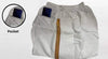 White dhoti pants with front pocket opening and vertical zari trim