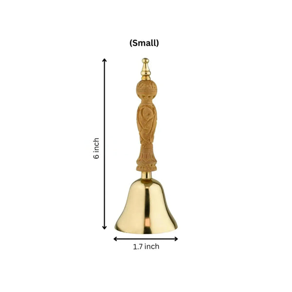 Bronze Pooja Bell with Wooden Handle Traditional Indian Pooja Ghanti - Achleshwar