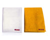 White square woolen meditation mat with small woven logo patch.