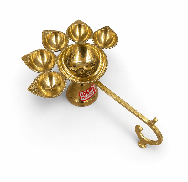 Brass Panch Aarti Diya | 5-Face Jyoti Diya for Puja, Temple & Mahaaarti