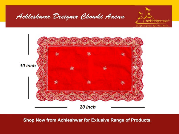 Designer Velvet Embroidered Pooja Aasan Cloth RED Achleshwar