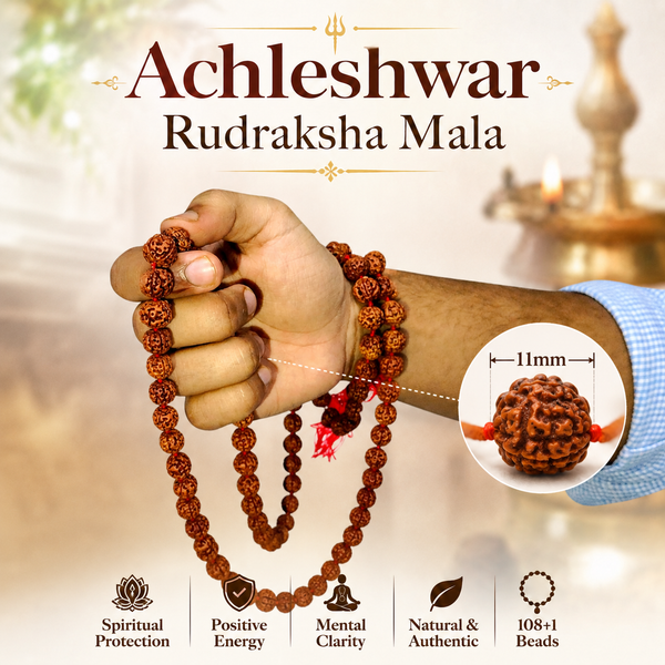 Original 5 Mukhi Rudraksha Mala 108+1 Beads for Daily Jaap Mala & Wearing by Girls Multiple Sizes | Achleshwar