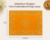 Designer Velvet Embroidered Yellow Pooja Aasan Cloth for Mandir | Premium Altar Cover for Temple, Puja Chowki, Home Shrine & Diwali Decoration