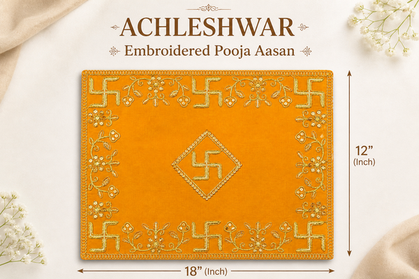 Designer Velvet Embroidered Yellow Pooja Aasan Cloth for Mandir | Premium Altar Cover for Temple, Puja Chowki, Home Shrine & Diwali Decoration