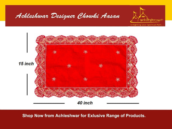Designer Velvet Embroidered Pooja Aasan Cloth RED Achleshwar