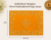 Designer Velvet Embroidered Yellow Pooja Aasan Cloth for Mandir | Premium Altar Cover for Temple, Puja Chowki, Home Shrine & Diwali Decoration