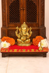 Designer Velvet Embroidered Pooja Aasan Cloth 20X40 inch RED | Chowki Aasan for God Idol