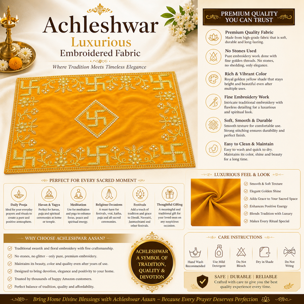 Designer Velvet Embroidered Yellow Pooja Aasan Cloth for Mandir | Premium Altar Cover for Temple, Puja Chowki, Home Shrine & Diwali Decoration
