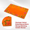 Designer Velvet Embroidered Pooja Aasan Cloth 20x30 inch Orange | Chowki Aasan for God Idol