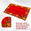 Designer Velvet Embroidered Pooja Aasan Cloth 16x24 inch RED | Chowki Aasan for God Idol