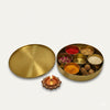 Achleshwar Brass Pooja Box | 7 Dibbi Set for Roli, Chawal, Haldi, Kumkum, Sindoor, Chandan, Turmeric | Traditional Brass Pooja Dani with Lid Holder for Festivals, Vrat & Daily Puja modified this title