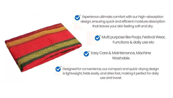 Pure Cotton Best Quality Gamcha/Patka Red - Achleshwar