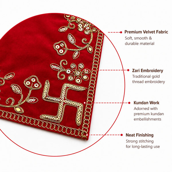 Designer Velvet Embroidered Pooja Aasan Cloth for Mandir | Premium Altar Cover for Temple, Puja Chowki, Home Shrine & Diwali Decoration