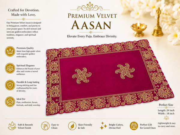 Luxury Designer Velvet Embroidered Pink Pooja Aasan Cloth for Mandir | Premium Altar Cover for Temple, Puja Chowki, Home Shrine & Diwali Decoration