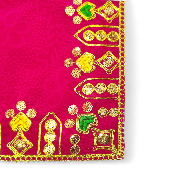 Designer Velvet Embroidered Pooja Aasan Cloth 10X20 inch Pink | Chowki Aasan for God Idol