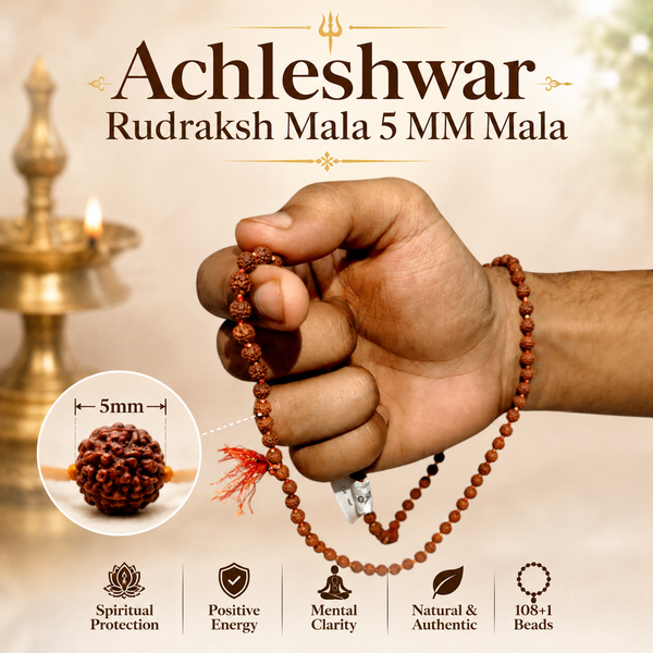 Original 5 Mukhi Rudraksha Mala 108+1 Beads for Daily Jaap Mala & Wearing by Girls Multiple Sizes | Achleshwar