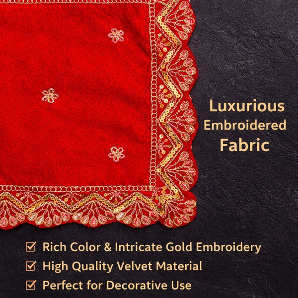 Designer Velvet Embroidered Pooja Aasan Cloth RED Achleshwar