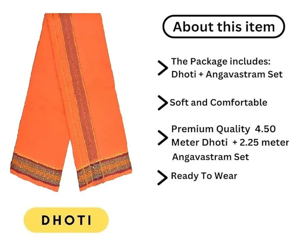 Pure cotton special dhoti set Orange/bhagwa colour along angvastra - Achleshwar
