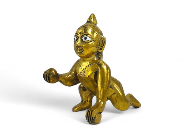 Brass Laddu Gopal Idol | Bal Gopal Krishna Ji Murti | Brass Krishna Statue for Mandir, Puja, Seva & Janmashtami | Achleshwar