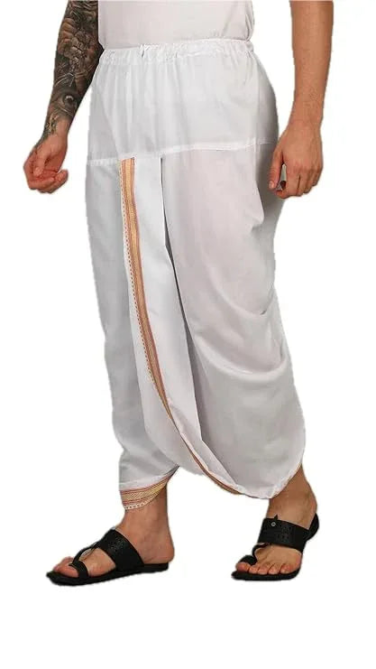 Pure Cotton Readymade Dhoti With Pocket White Colour Free size - Achleshwar