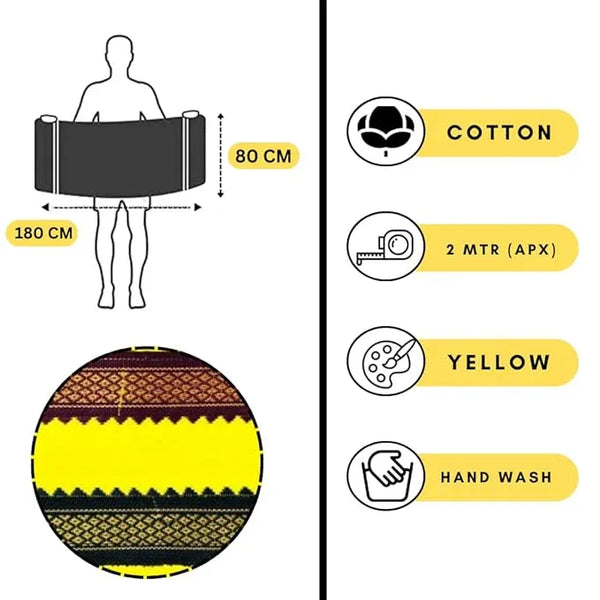 Pure Cotton Best Quality Gamcha/Patka Yellow - Achleshwar