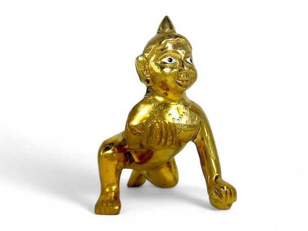 Brass Laddu Gopal Idol | Bal Gopal Krishna Ji Murti | Brass Krishna Statue for Mandir, Puja, Seva & Janmashtami | Achleshwar