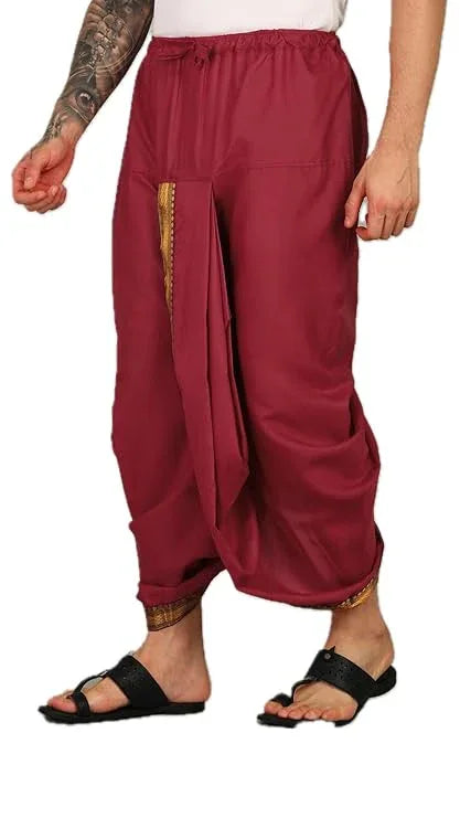 Pure Cotton Readymade Dhoti With Pocket Red Colour Free size - Achleshwar