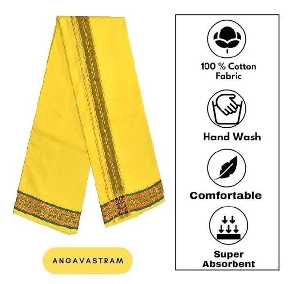 Pure cotton special dhoti set Yellow colour along angvastra - Achleshwar