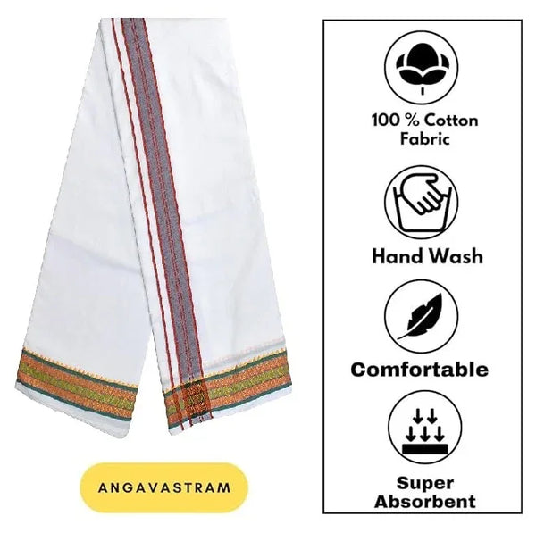 Pure cotton special dhoti set White colour along angvastra - Achleshwar