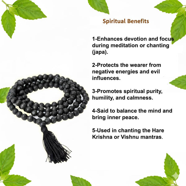 Achleshwar Black Tulsi Mala (108+1 Beads) – Shyama Tulsi Japa Mala for Meditation, Healing & Spiritual Protection
