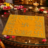 Designer Square Velvet Embroidered Yellow Pooja Aasan Cloth for Mandir | Premium Altar Cover for Temple, Puja Chowki, Home Shrine & Diwali Decoration