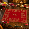 Designer Square Velvet Embroidered Red Pooja Aasan Cloth for Mandir | Premium Altar Cover for Temple, Puja Chowki, Home Shrine & Diwali Decoration