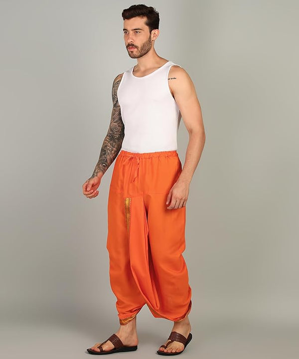 Readymade Dhoti Khadi Mix Cotton Orange/Bhagwa Colour