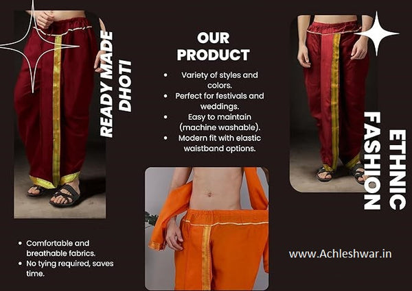 Readymade Dhoti Khadi Mix Cotton Orange/Bhagwa Colour
