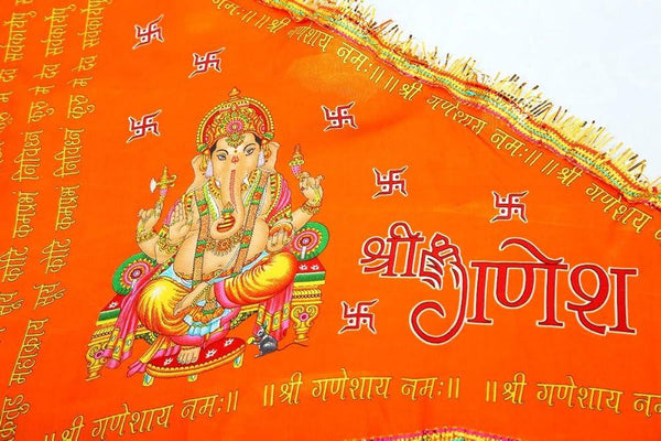 OM Ganesh Ji Printed Flag | Lord Ganesha Religious Dhwaj – Achleshwar - Achleshwar