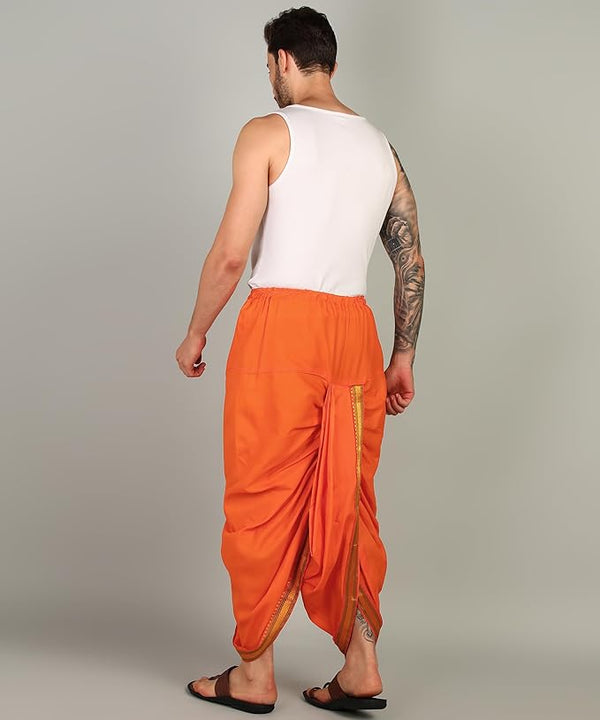 Readymade Dhoti Khadi Mix Cotton Orange/Bhagwa Colour