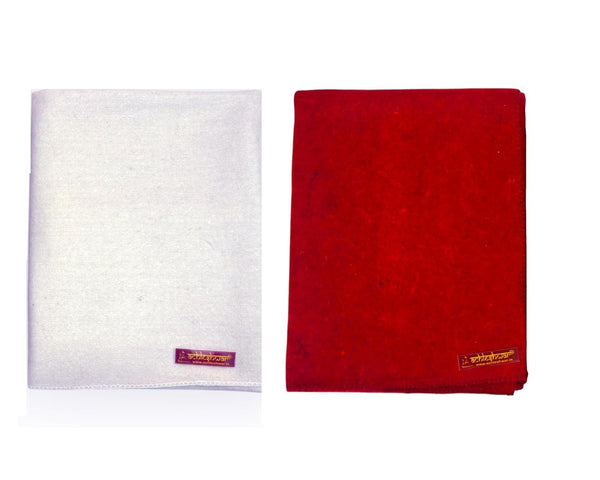 Red & White Woolen Pooja Aasan