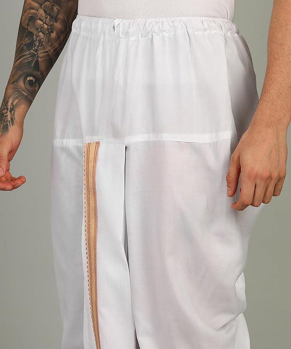 Pure Cotton Readymade Dhoti With Pocket White Colour Free size - Achleshwar