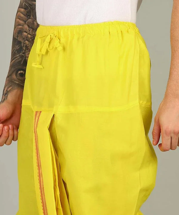 Pure Cotton Readymade Dhoti With Pocket Yellow Colour Free size - Achleshwar