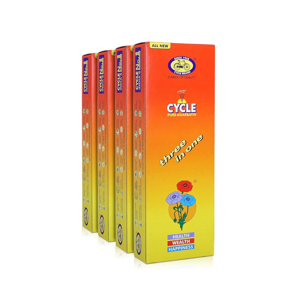 Cycle Pure Agarbatti Three in One Incense Sticks || Pack of 4 (250gm per Pack) || 3 Signature Fragrances Floral, Woody, Lily I Natural Fragrance for Puja, Meditation, Refreshing Ambience
