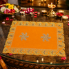 Luxury Designer Velvet Embroidered Yellow Pooja Aasan Cloth for Mandir | Premium Altar Cover for Temple, Puja Chowki, Home Shrine & Diwali Decoration