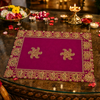 Luxury Designer Velvet Embroidered Pink Pooja Aasan Cloth for Mandir | Premium Altar Cover for Temple, Puja Chowki, Home Shrine & Diwali Decoration