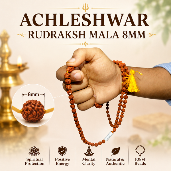 Original 5 Mukhi Rudraksha Mala 108+1 Beads for Daily Jaap Mala & Wearing by Girls Multiple Sizes | Achleshwar