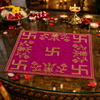 Designer Square Velvet Embroidered Pink Pooja Aasan Cloth for Mandir | Premium Altar Cover for Temple, Puja Chowki, Home Shrine & Diwali Decoration